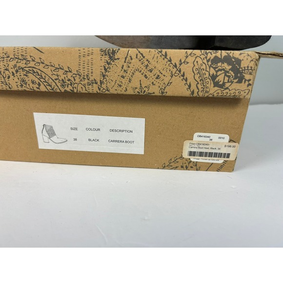 Free People Carrera Black Leather Woven Strappy Heel Ankle Booties Sz 38 US 7.5 - Picture 14 of 14